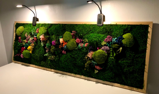 CUADRO DE MUSGO Y FLORES CON ILUMINACION LED