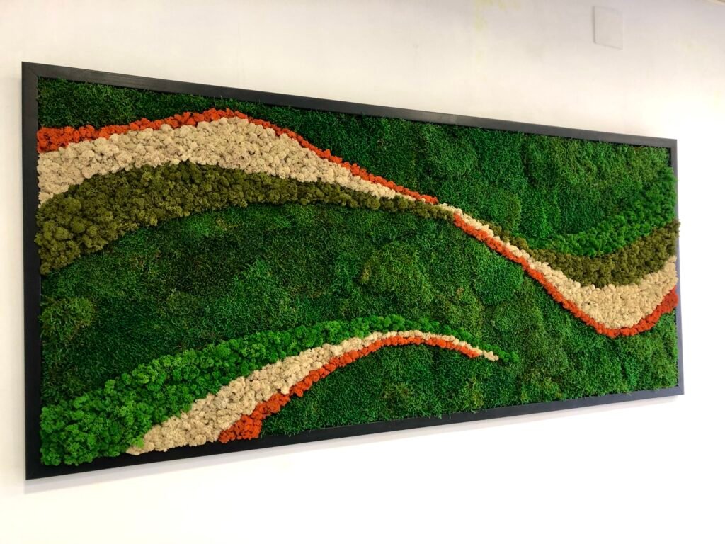 Cuadro de musgo abstracto realizado con musgo reno y musgo forestal
